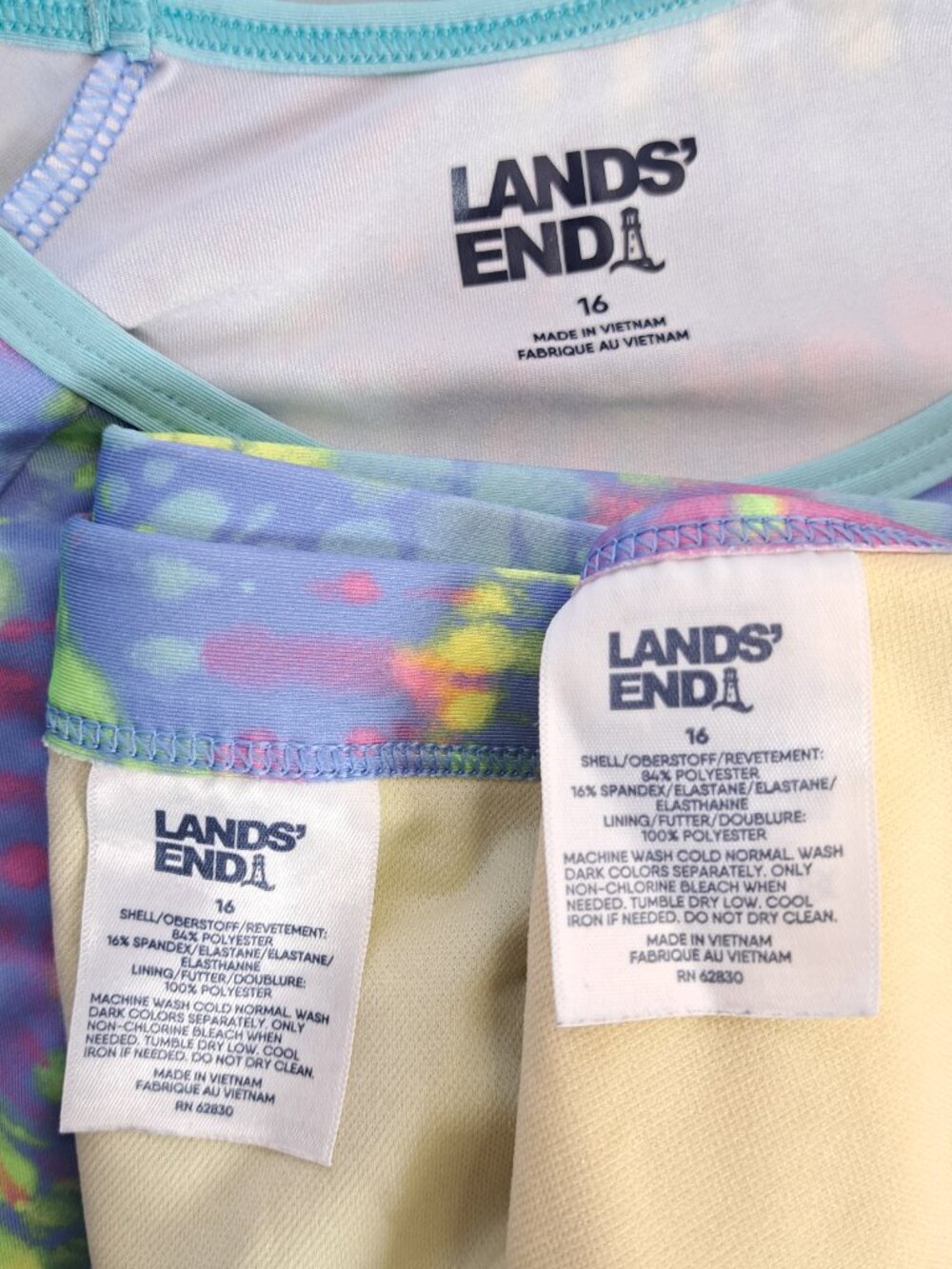 Lands End Girls Swimsuit Bikini Rash Guard Long Sleeve 16 XL Tie Dye Purple Set - Picture 6 of 9